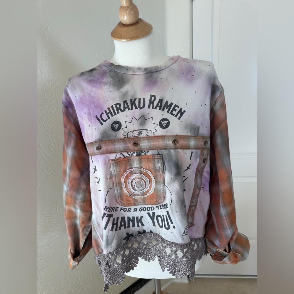 Oversized Handmade Upcycled Ramen Top – One of a Kind – Artsy Streetwear NWOT - Picture 2 of 5
